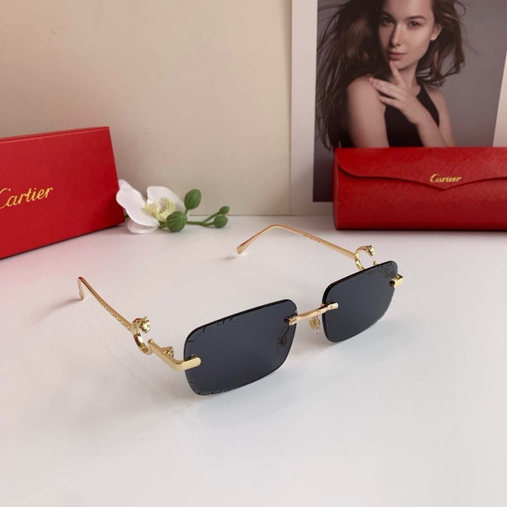 Cartier Black Lens Gold Frame Sunglasses